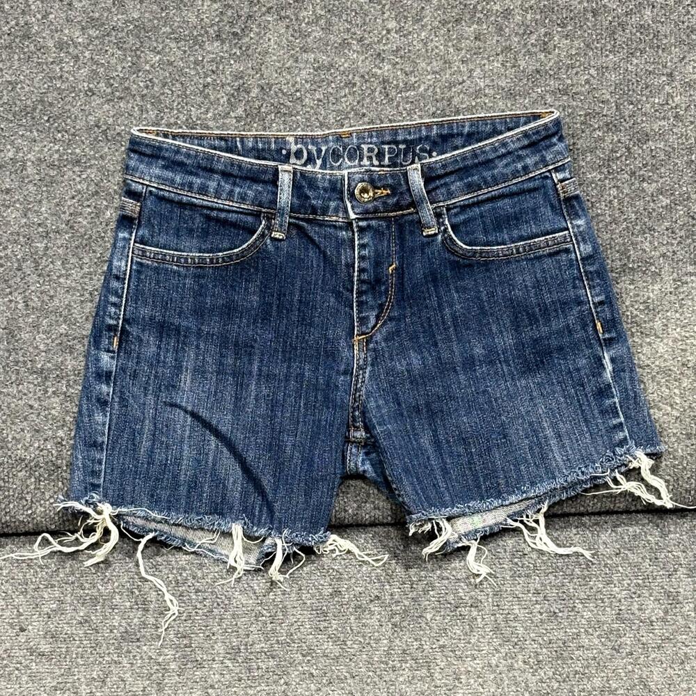 ByCORPUS Shorts Womens 25 Blue Denim Cutoff Raw Hem Skinny Fit Casual Summer